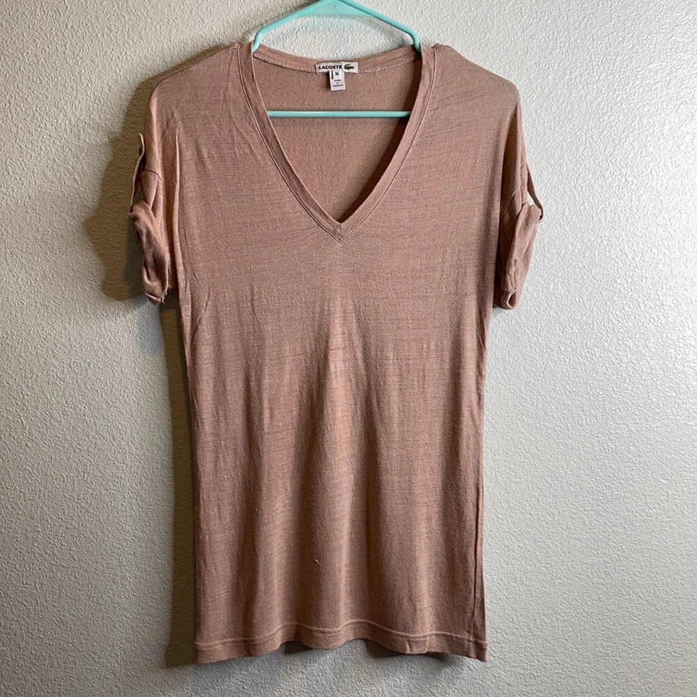 Lacoste V neck sheer linen tee shirt